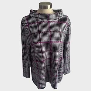 Talbots Outlet XL Herringbone Cowl Neck Gray Purple Top Cotton Rayon Nylon